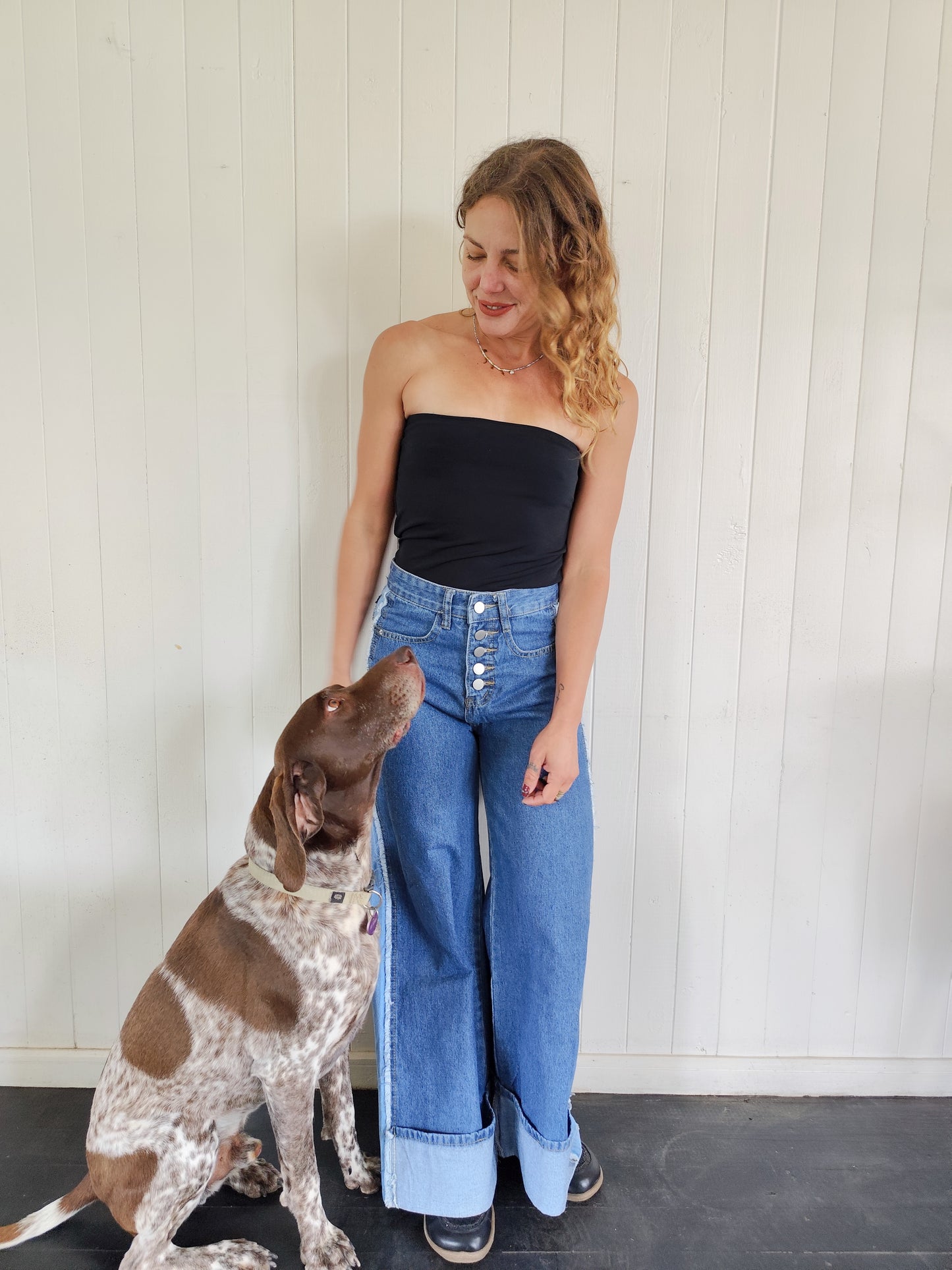 Pantalón Franja + Body Strapless Negro